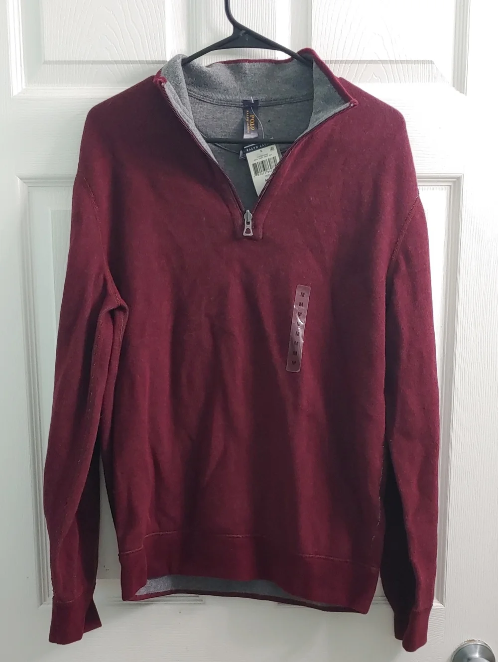 Polo Ralph Lauren Reversible Quarter Zip NWT Mens Gray Maroon Cotton Knit Size M